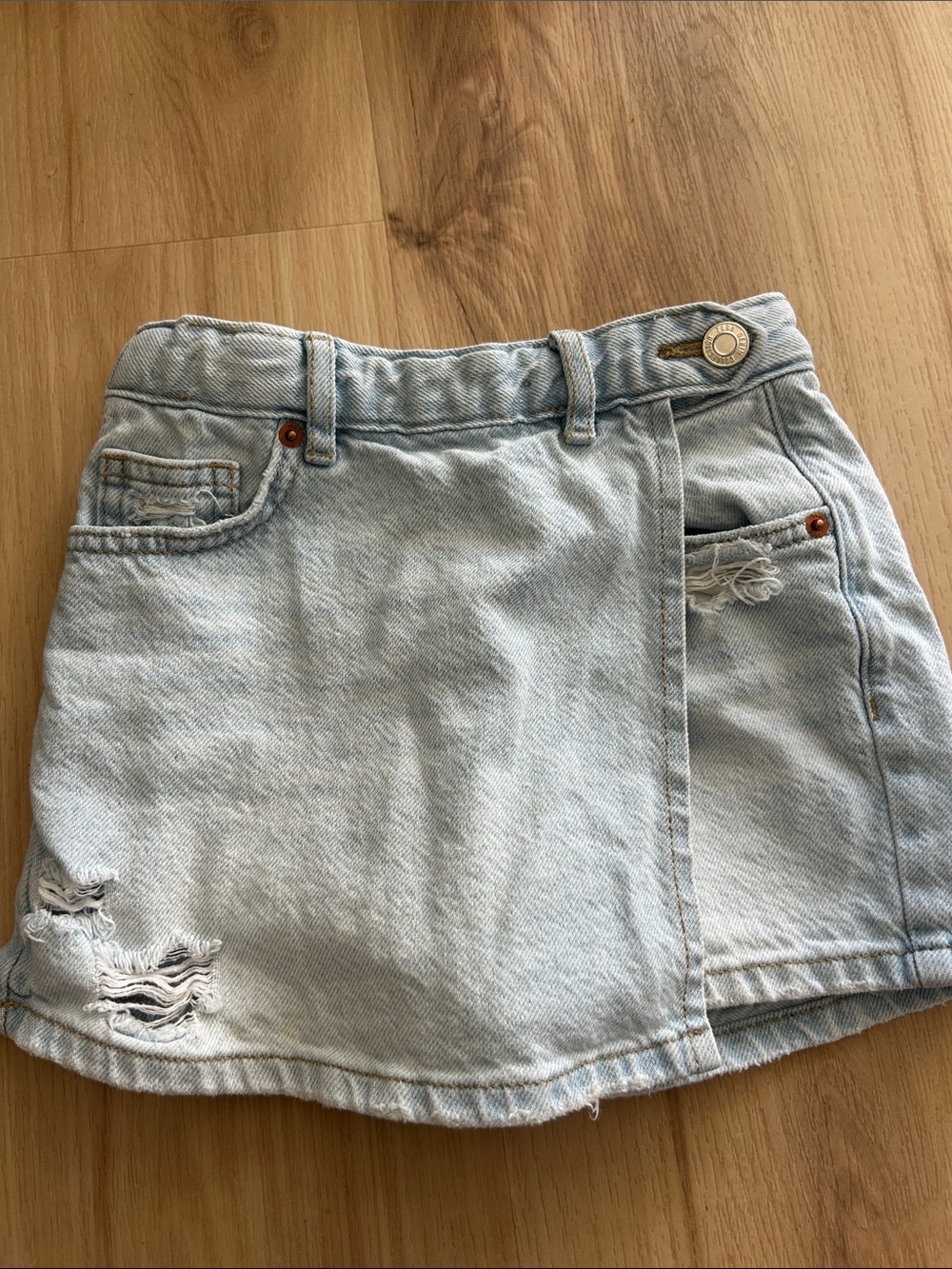 Girls Zara Light Blue Distressed Denim Skort